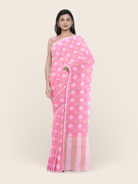 

Pothys Pink & Gold-Toned Woven Design Zari Saree