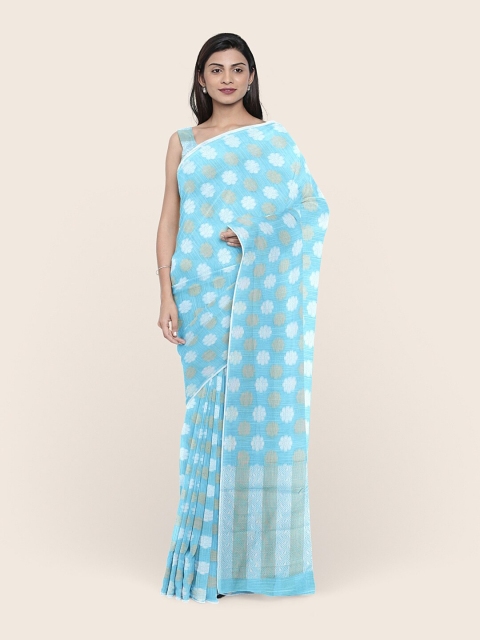 

Pothys Women Blue Floral Woven Design Saree