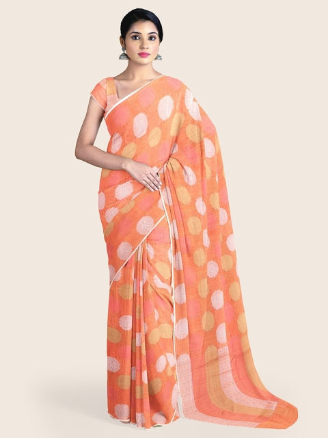 

Pothys Orange & Gold-Toned Woven Design Zari Saree