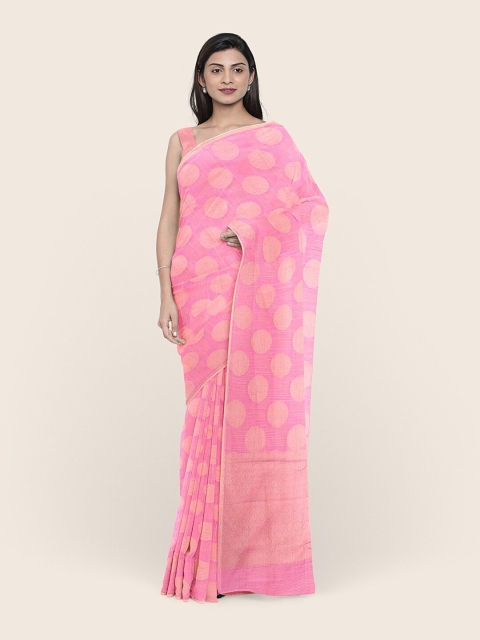 

Pothys Pink & Gold-Toned Ethnic Motifs Zari Saree