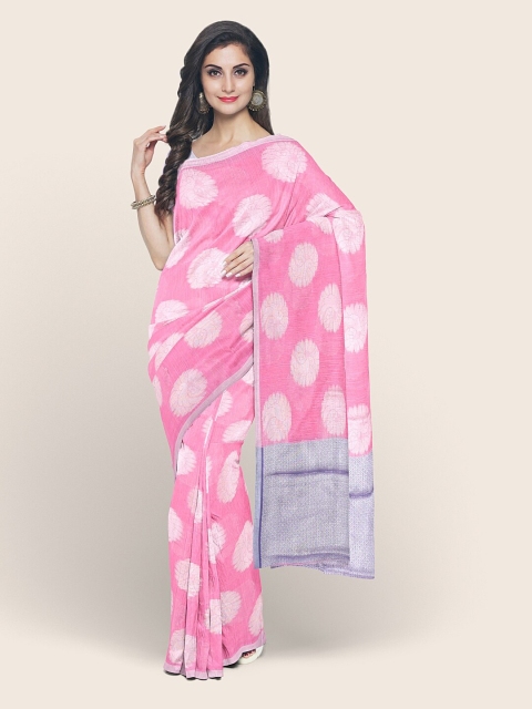 

Pothys Pink & Silver-Toned Floral Zari Saree