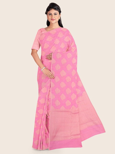 

Pothys Pink & Golden Ethnic Motifs Cotton Blend Saree