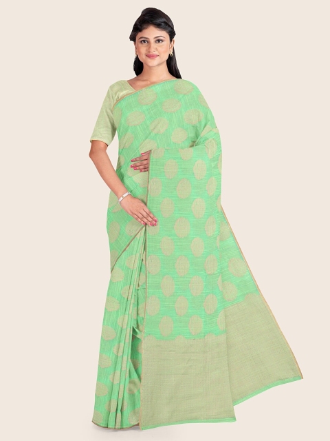 

Pothys Green & Gold-Toned Woven Design Zari Saree