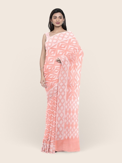 

Pothys Women Peach Abstract Woven Design Zardozi Tissue Saree
