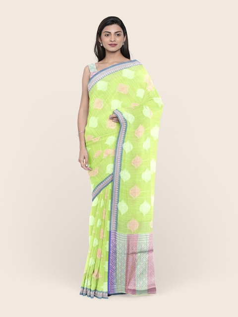 

Pothys Green & Silver-Toned Woven Design Zari Saree