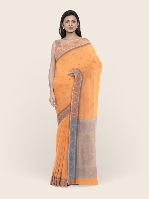 

Pothys Mustard & Red Floral Embroidered Saree