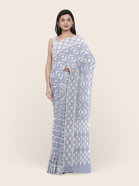 

Pothys Grey & Silver-Toned Woven Design Zari Tissue Saree