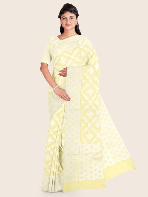 

Pothys Yellow & White Woven Design Tissue Saree