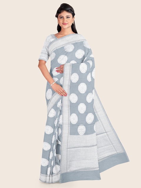 

Pothys Grey & Silver-Toned Ethnic Motifs Zari Saree