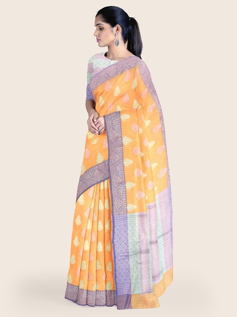 

Pothys Mustard & Blue Floral Saree