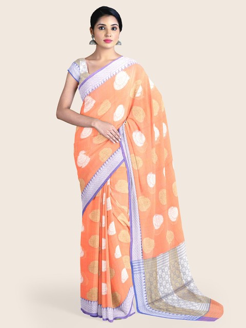 

Pothys Orange & Purple Woven Design Zari Saree