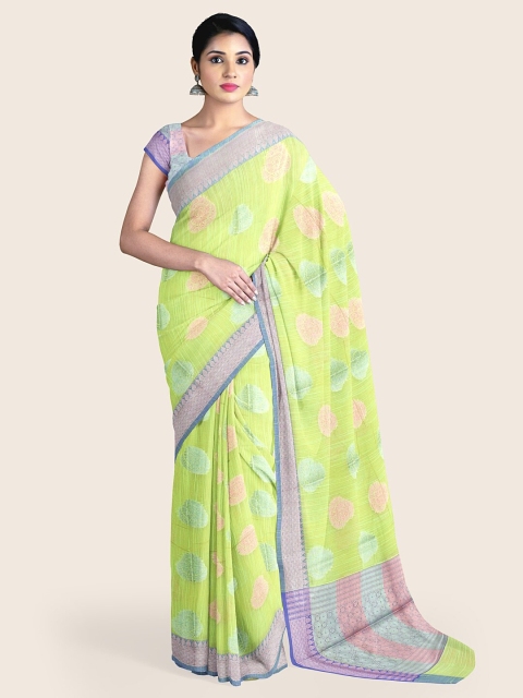 

Pothys Green & Purple Ethnic Motifs Zari Saree