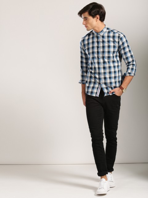 

Harvard Men Navy & White Twill Checked Signature Casual Shirt, Navy blue