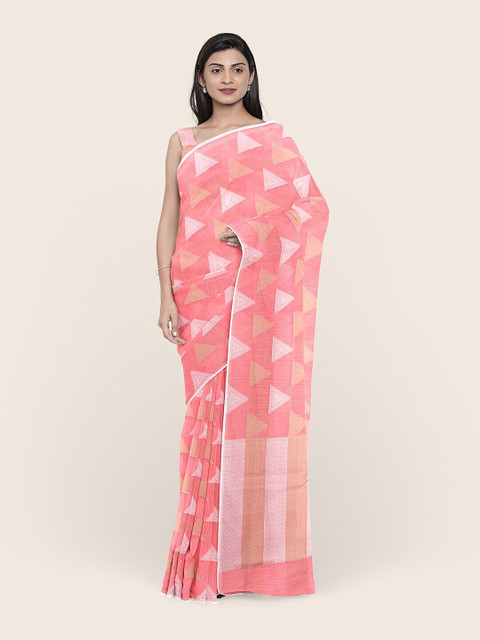 

Pothys Women Peach Geometric Woven Design Saree