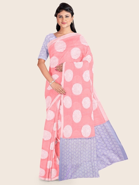 

Pothys Peach Woven Design Ethnic Motifs Zari Border Saree