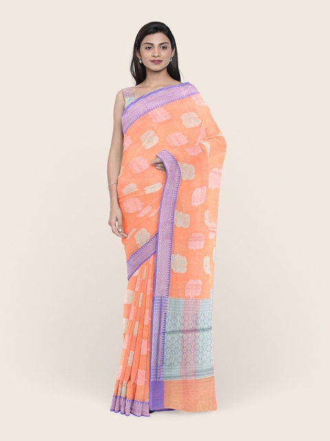 

Pothys Orange & Purple Woven Design Zari Saree