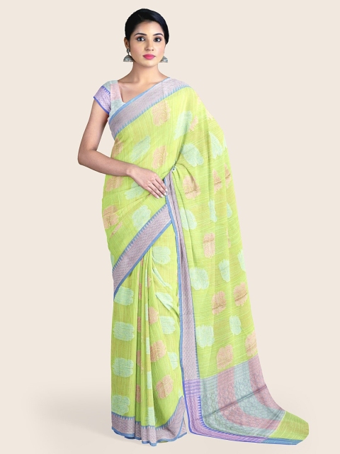 

Pothys Green & Silver-Toned Woven Design Saree