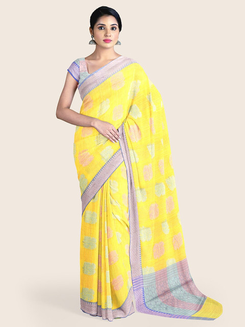 

Pothys Yellow & Pink Woven Design Zari Saree