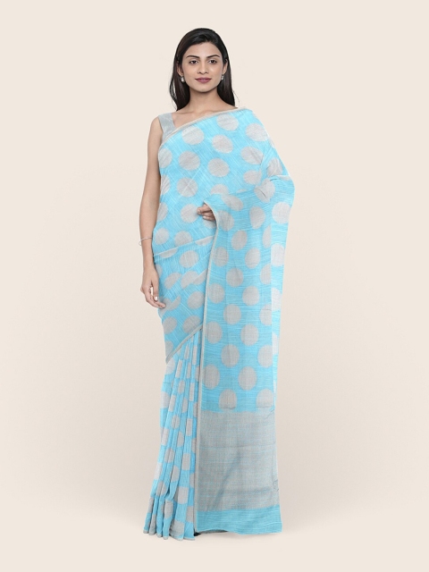 

Pothys Blue & Silver-Toned Woven Design Zari Saree