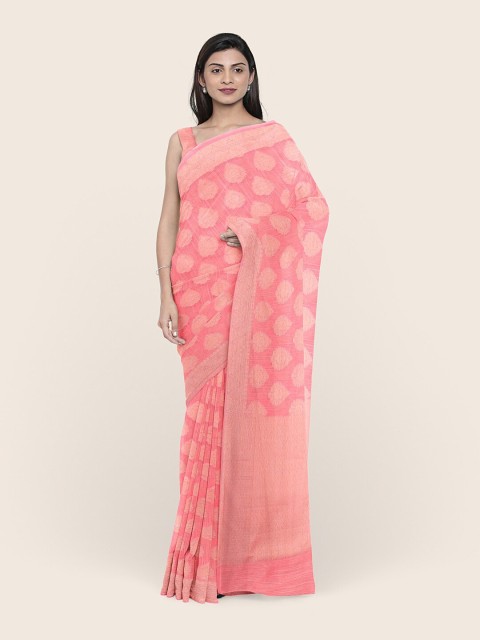 

Pothys Pink & Copper-Toned Woven Design Saree