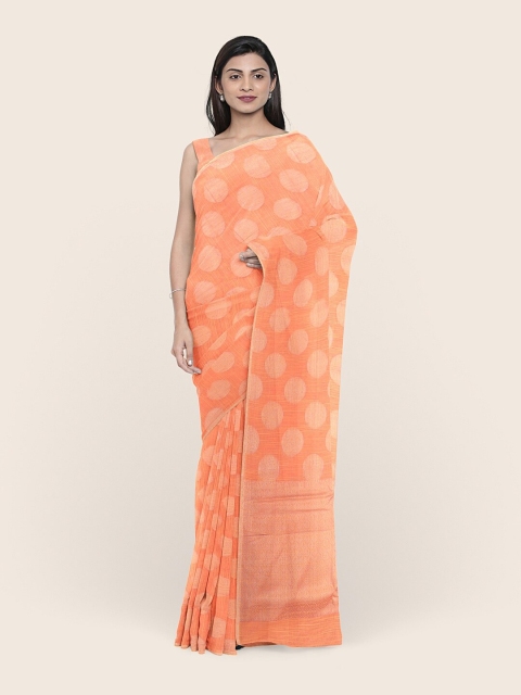 

Pothys Orange & Gold-Toned Woven Design Zari Saree