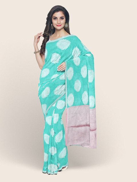 

Pothys Green & Pink Ethnic Motifs Zari Saree