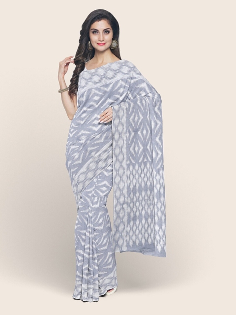 

Pothys Grey & Silver-Toned Woven Design Zari Tissue Saree