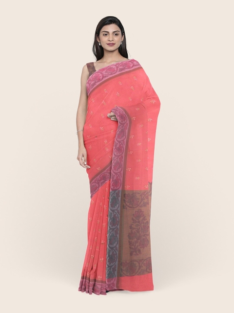 

Pothys Pink & Brown Floral Cotton Blend Saree