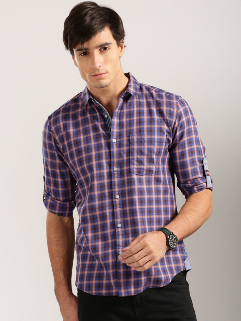 

Harvard Blue & Orange Regular Fit Checked Casual Shirt