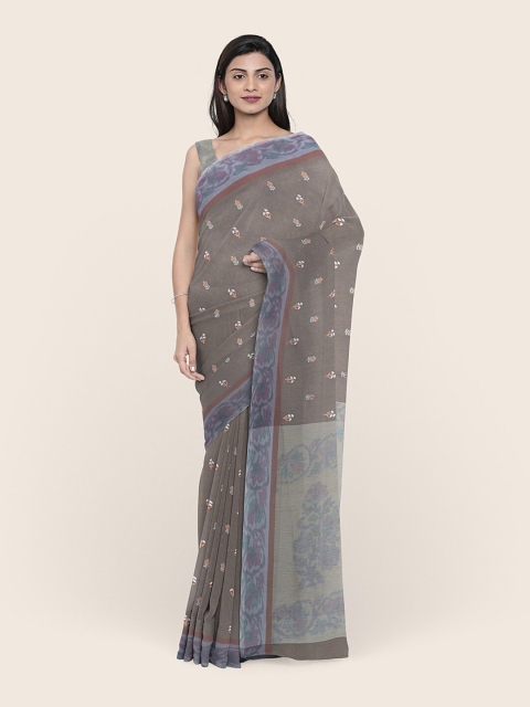 

Pothys Women Grey Floral Embroidered Saree