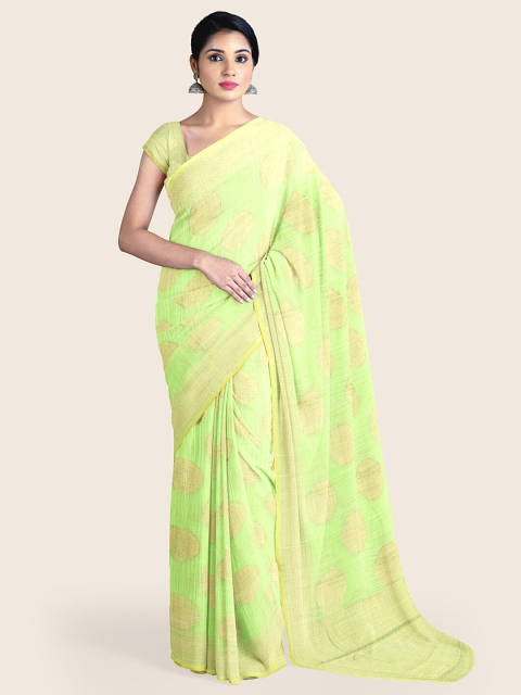 

Pothys Fluorescent Green & Gold-Toned Woven Design Zari Saree