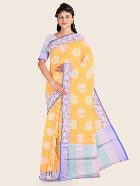 

Pothys Yellow & Silver-Toned Woven Design Zari Saree