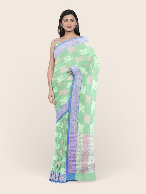 

Pothys Green & Silver-Toned Woven Design Zari Saree