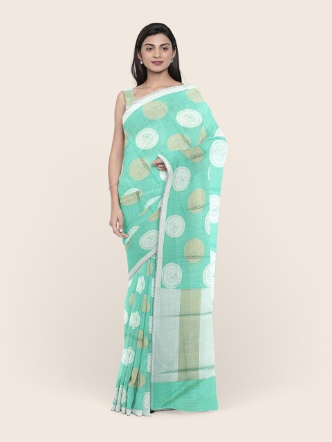 

Pothys Mint Green & Gold-Toned Woven Design Zari Saree