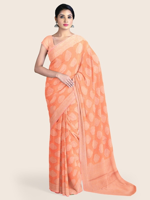 

Pothys Orange & Copper-Toned Woven Design Zari Saree
