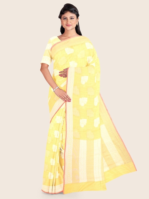 

Pothys Yellow & Silver-Toned Ethnic Motifs Zari Saree