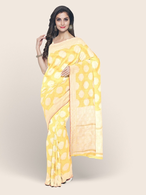 

Pothys Yellow & Golden Ethnic Motifs Cotton Blend Saree