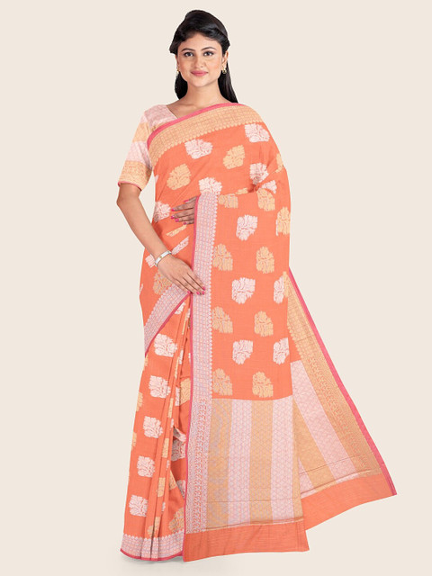 

Pothys Orange & Gold-Toned Woven Design Zari Saree