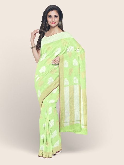 

Pothys Green & Gold-Toned Woven Design Zari Saree