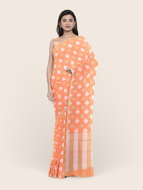 

Pothys Orange & Gold-Toned Ethnic Motifs Zari Saree