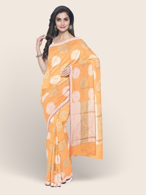 

Pothys Mustard & Gold-Toned Woven Design Zari Saree