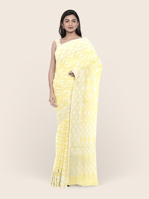 

Pothys Yellow & White Woven Design Zari Tissue Saree