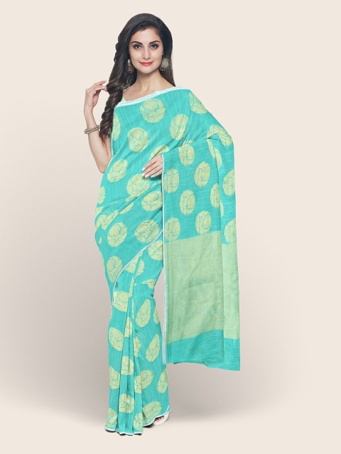 

Pothys Sea Green & Gold-Toned Ethnic Motifs Zari Saree