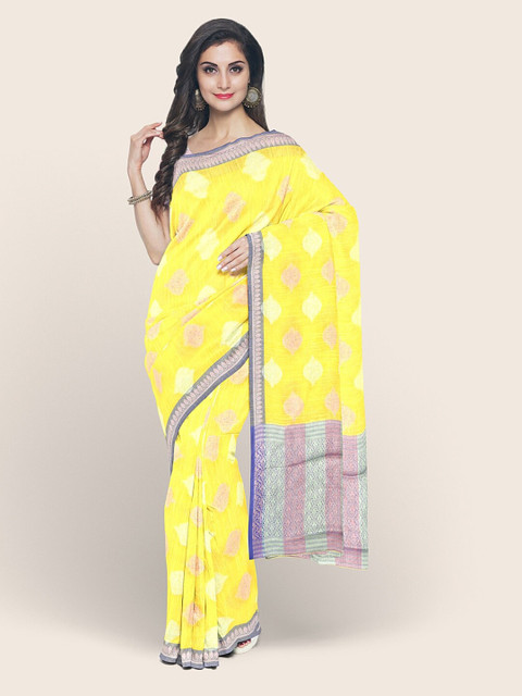 

Pothys Yellow & Purple Ethnic Motifs Zari Saree