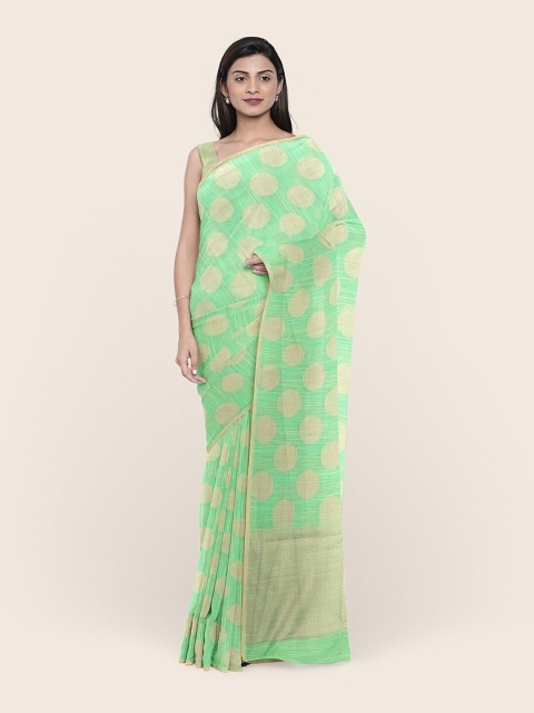 

Pothys Green & Gold-Toned Woven Design Zari Saree