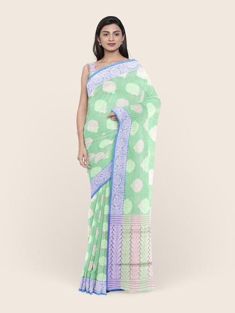 

Pothys Mint Green & Silver-Toned Woven Design Zari Saree