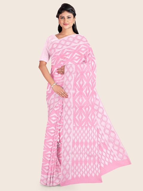 

Pothys Pink & Silver-Toned Woven Design Zari Tissue Saree