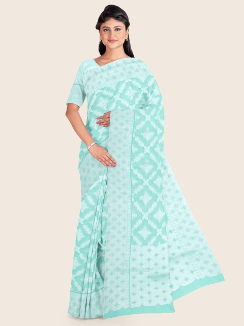 

Pothys Women Blue Geometric Woven Design Tissue Cotton Saree