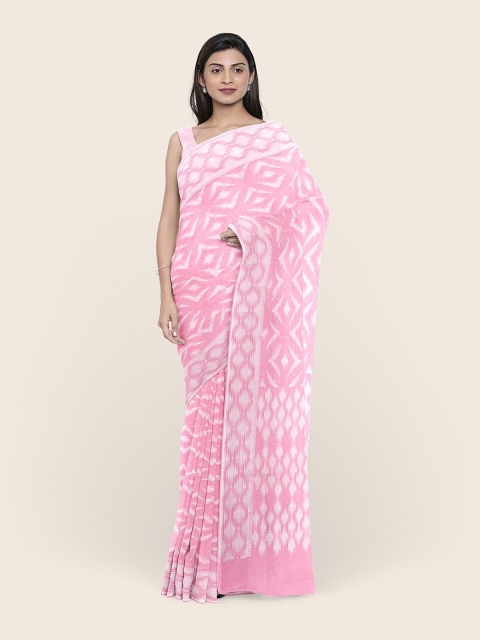 

Pothys Women Pink Geometric Woven Design Tissue Cotton Saree