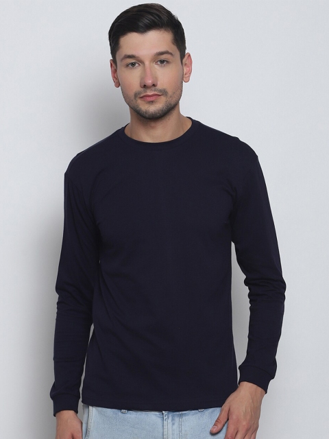 

Melangebox Men Navy Blue Cotton T-shirt